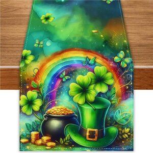 Lucky Shamrock St Patricks Day Table Runner 13x72 Inch Saint Patricks Day